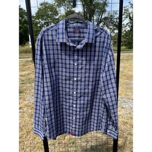 Untuckit Men's Long Sleeve Dress Shirt Size XX-Large Blue Red White Plaid Work